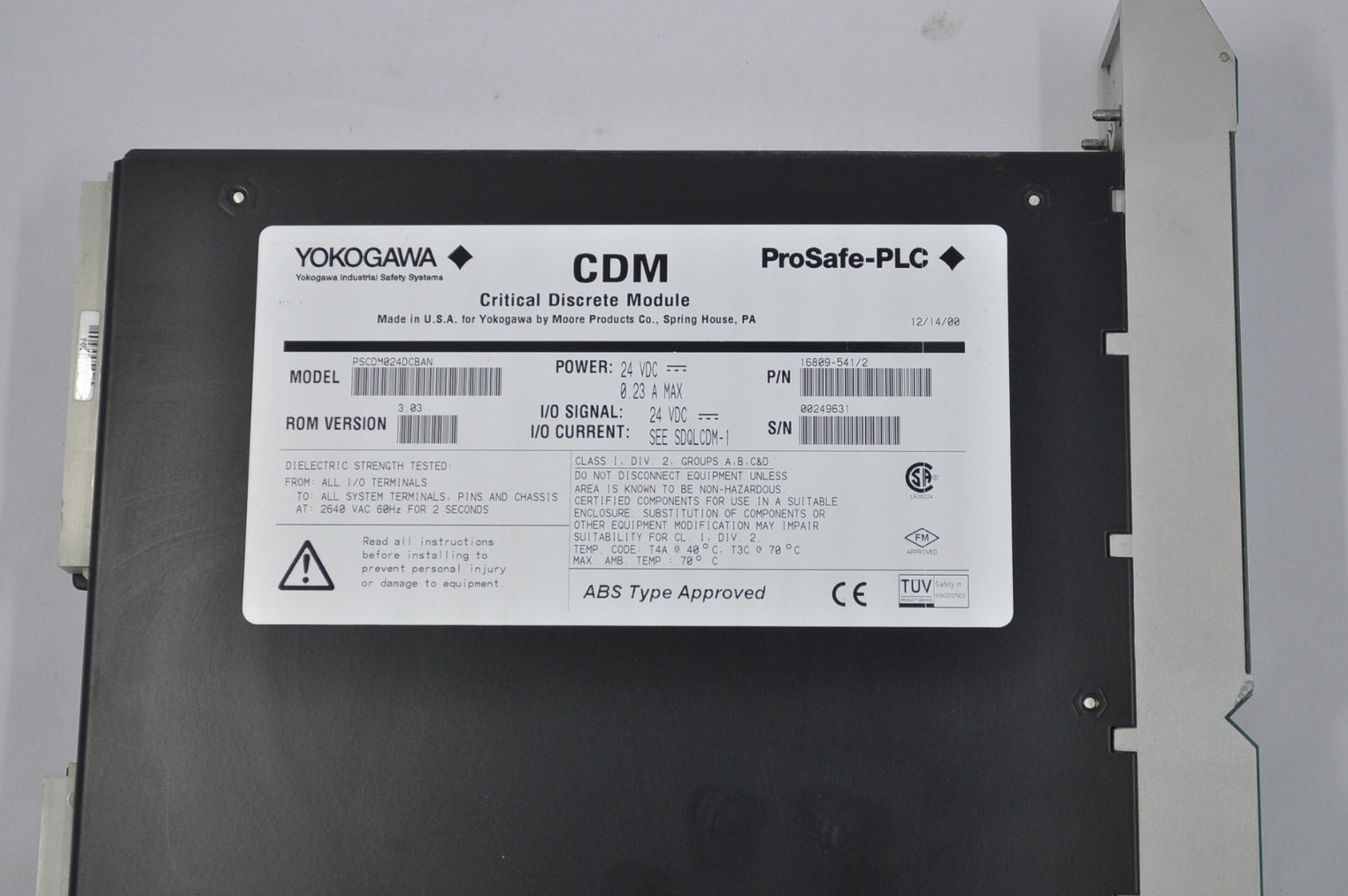 Yokogawa Pscdm024Dcban Cdm Critical Discrete Module 16809-541/2 Power 24V Dc