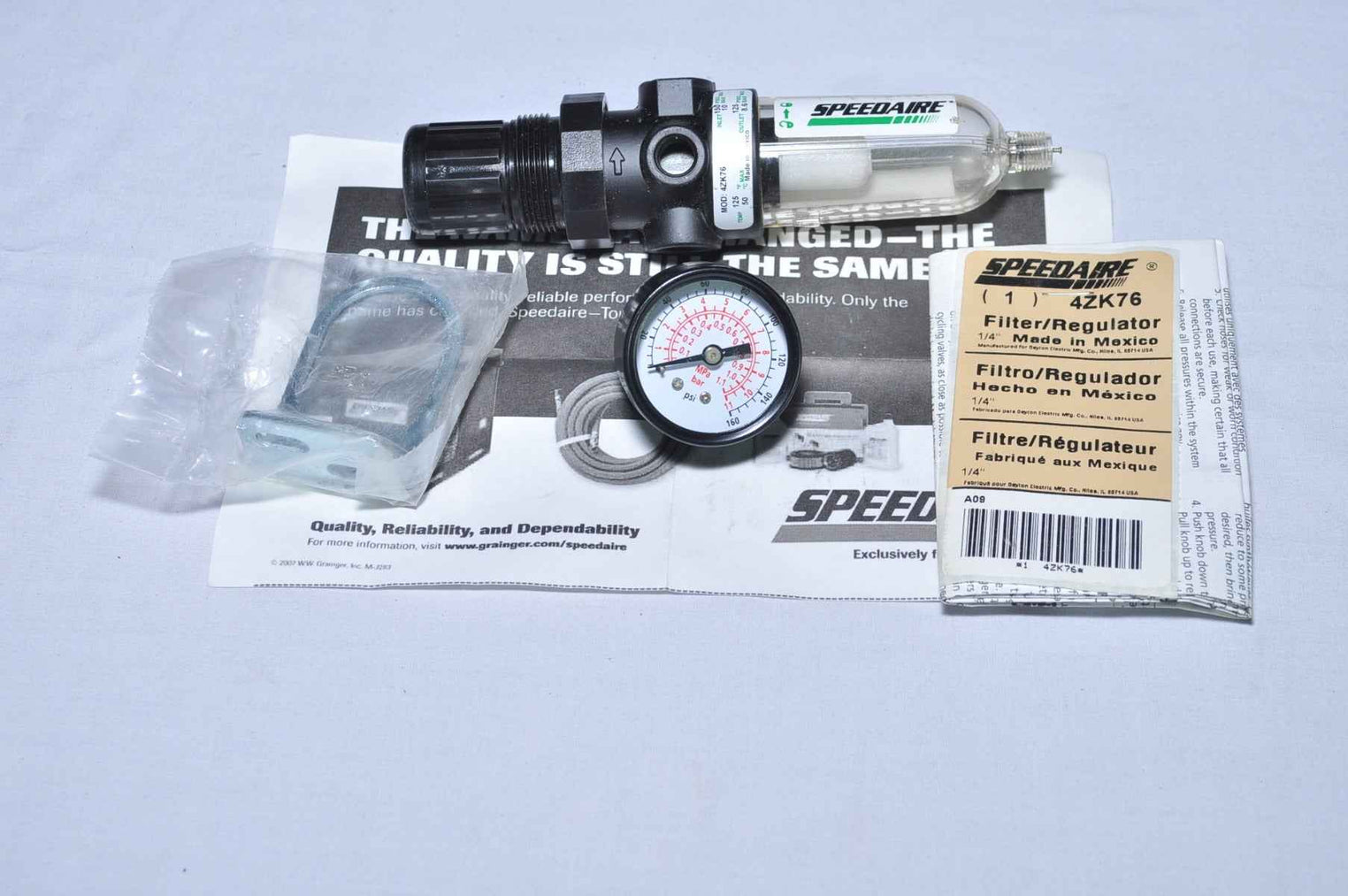Speedaire 4Zk76 Filter Regulator With Pressure Gauge 0-160 Psi