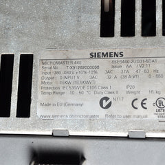 Siemens micromaster 440 6se6440-2ud31-5da1 15kw