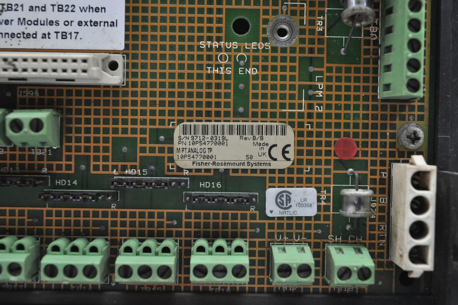 Fisher-rosemount 10P54770001 Maio-16 Termination Panel