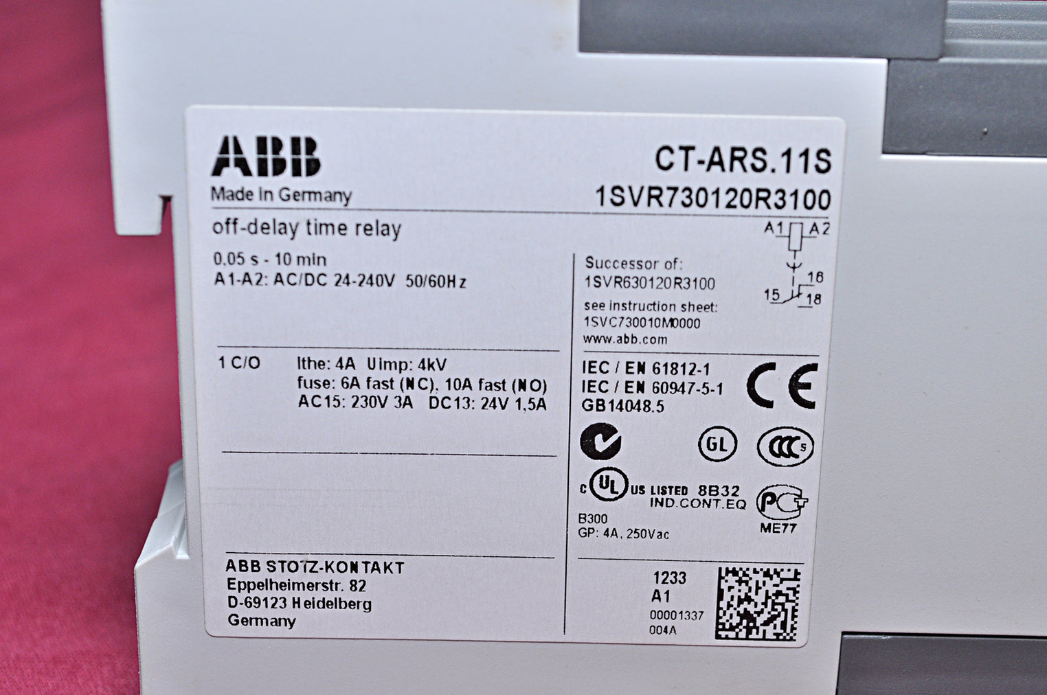 Abb ct ars 11s time relay 1svr730120r3100