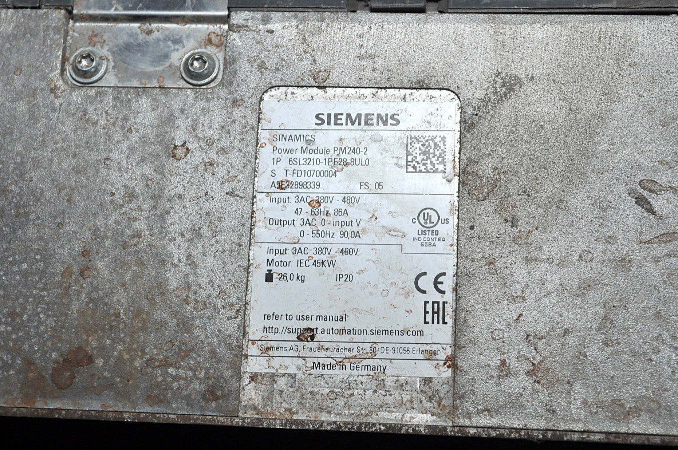 Siemens sinamics power modle pm240-2 1p 6sl3210-1pe28-8ul0