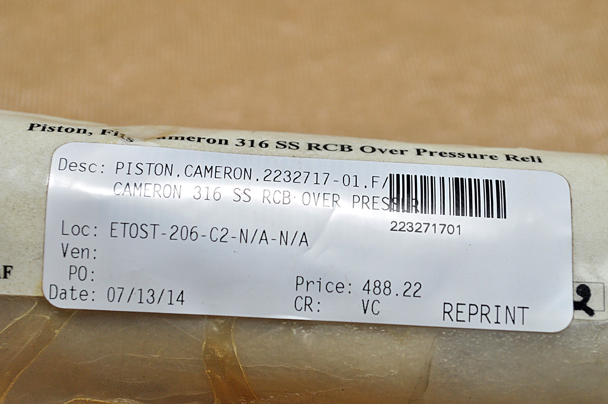 Cameron Piston 2232717-01 316 Ss Rcb Over Pressure