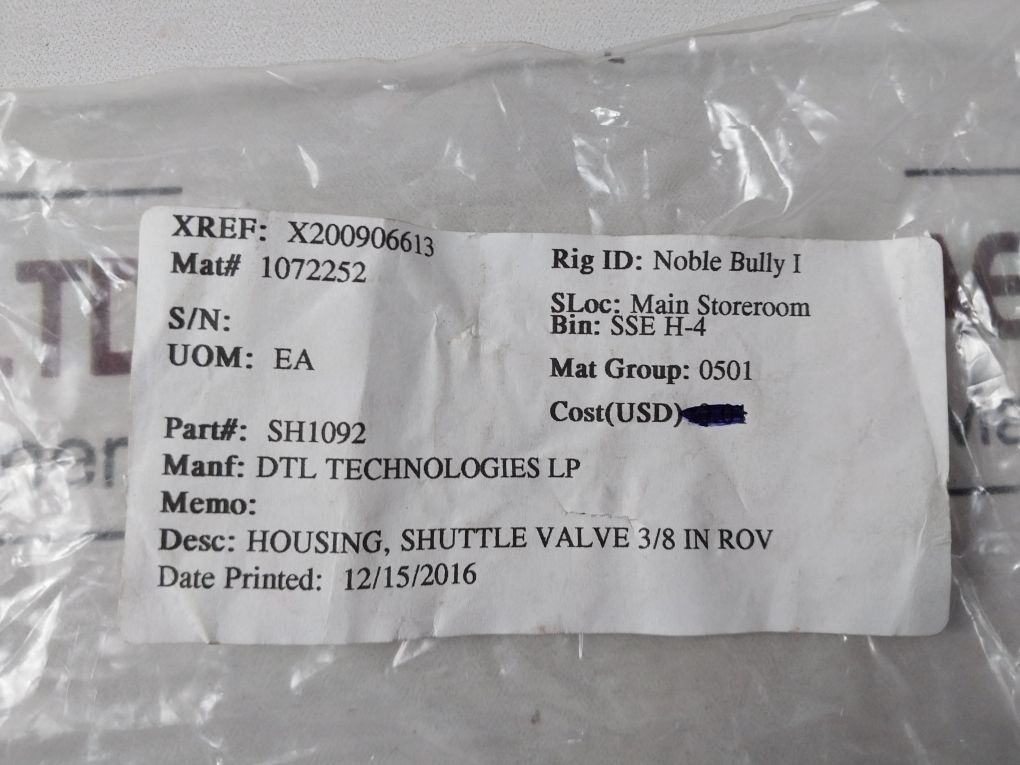 Dtl Sh1092 C Housing Shuttle Valve