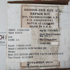 Dtl Sh8008-2Rk Rev. C Shuttle Valve Repair Kit