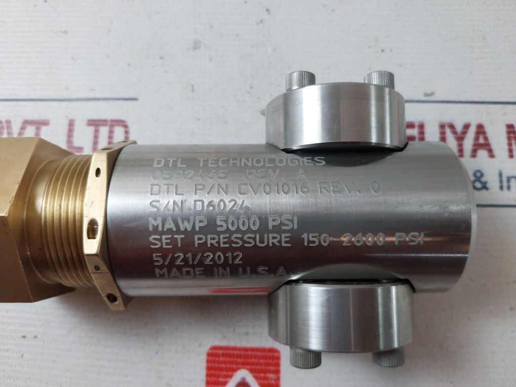 Dtl Technologies Cv01016 Rev.0 Pressure Relief Valve 5000 Psi