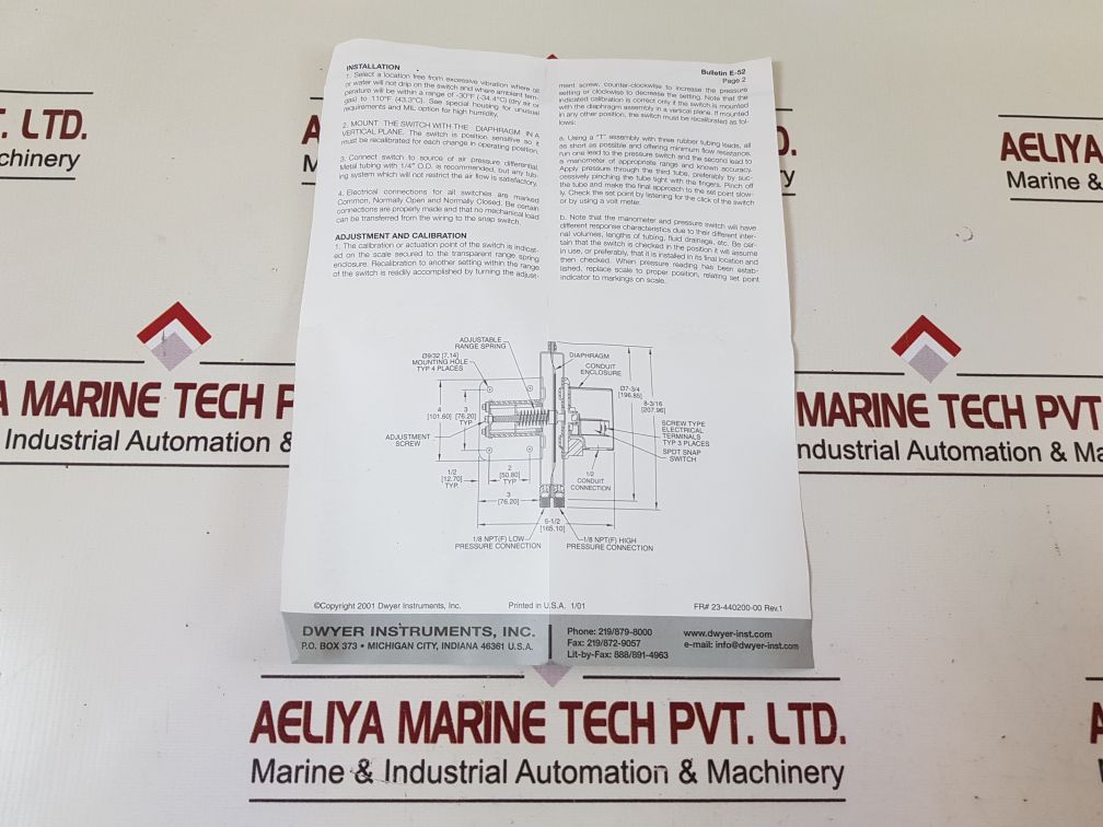 Dwyer 1638-1 Differential Pressure Switch
