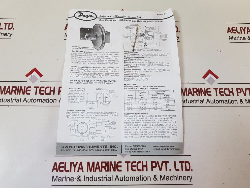 Dwyer 1638-1 Differential Pressure Switch
