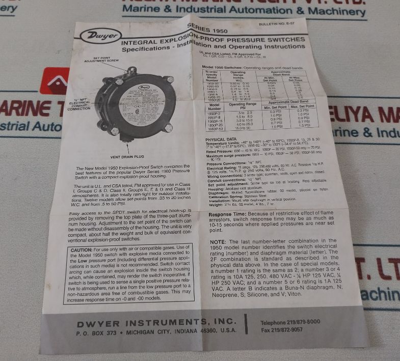Dwyer 1950-00 Explosion-proof Pressure Switches 1950-00-2F