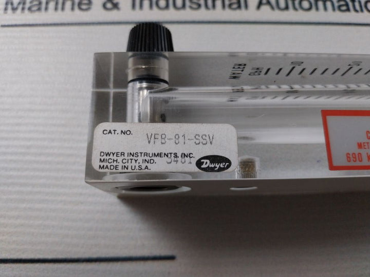 Dwyer Vfb-81-ssv Visi-float Flowmeter 4” Scale 690 Kpa 100 Psig