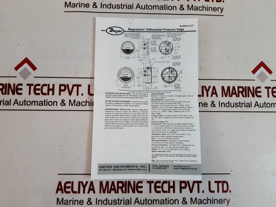 Dwyer w38af mh differential pressure gauge