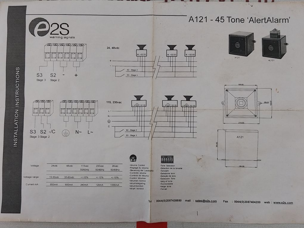 E2S A121Ac230R Industrial Sounder Ip 55