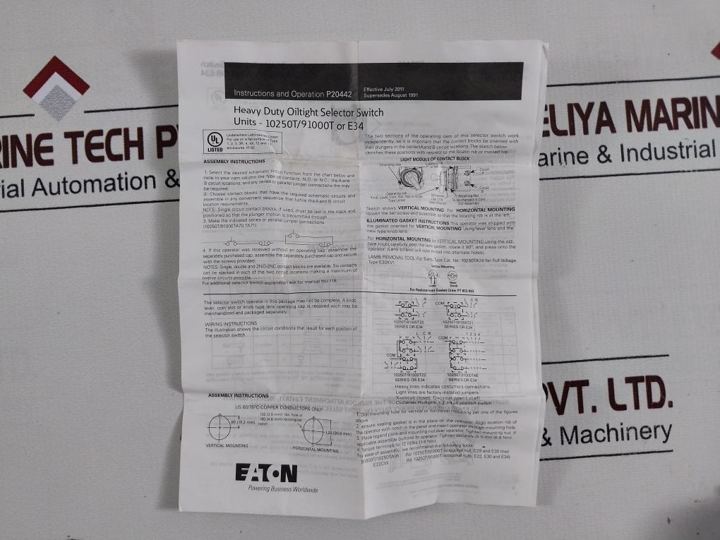 Eaton 10250T4011 Heavy Duty Oiltight Selector Switch