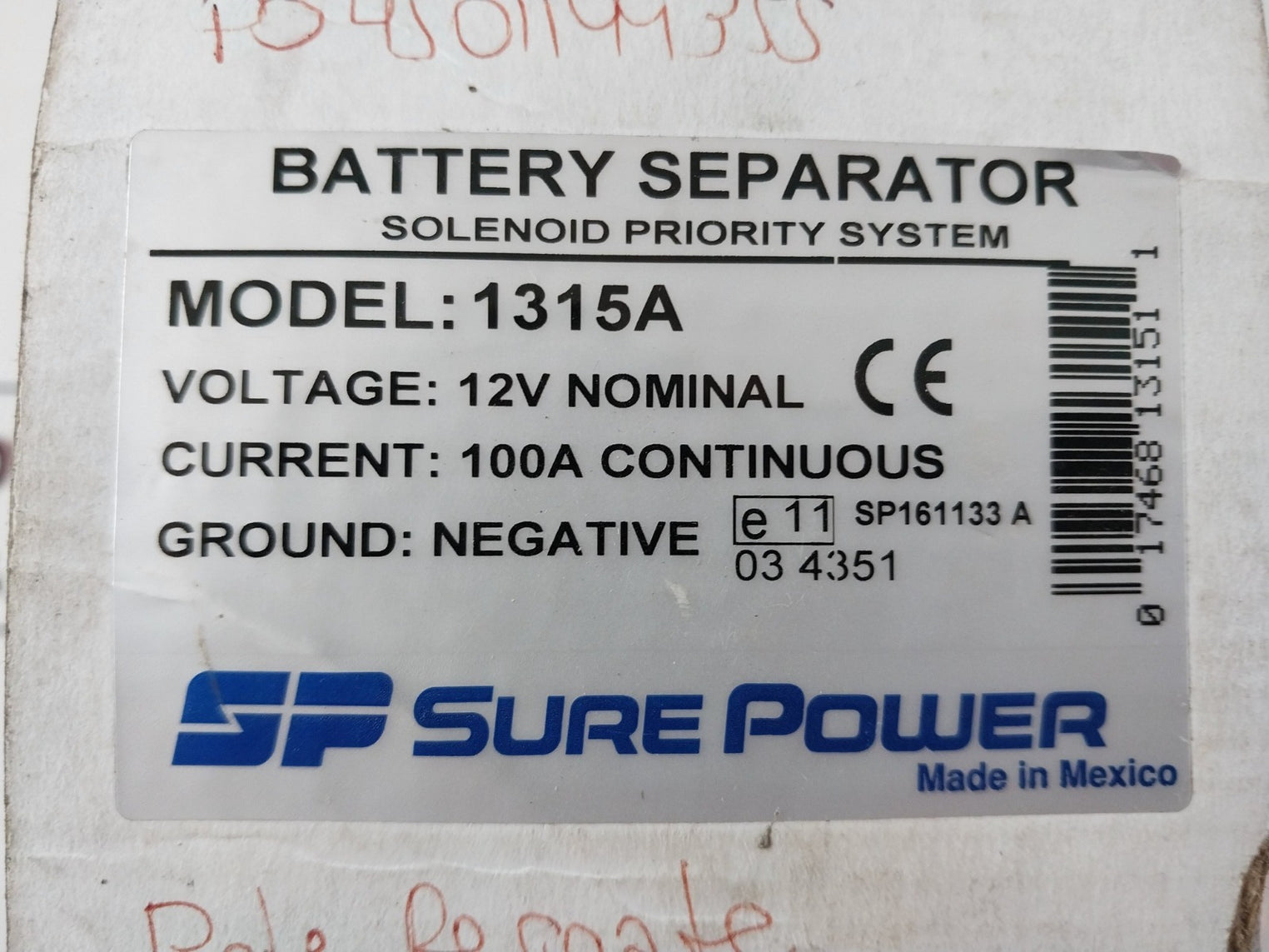 Eaton Surepower 1315A Battery Separator 12V 100A