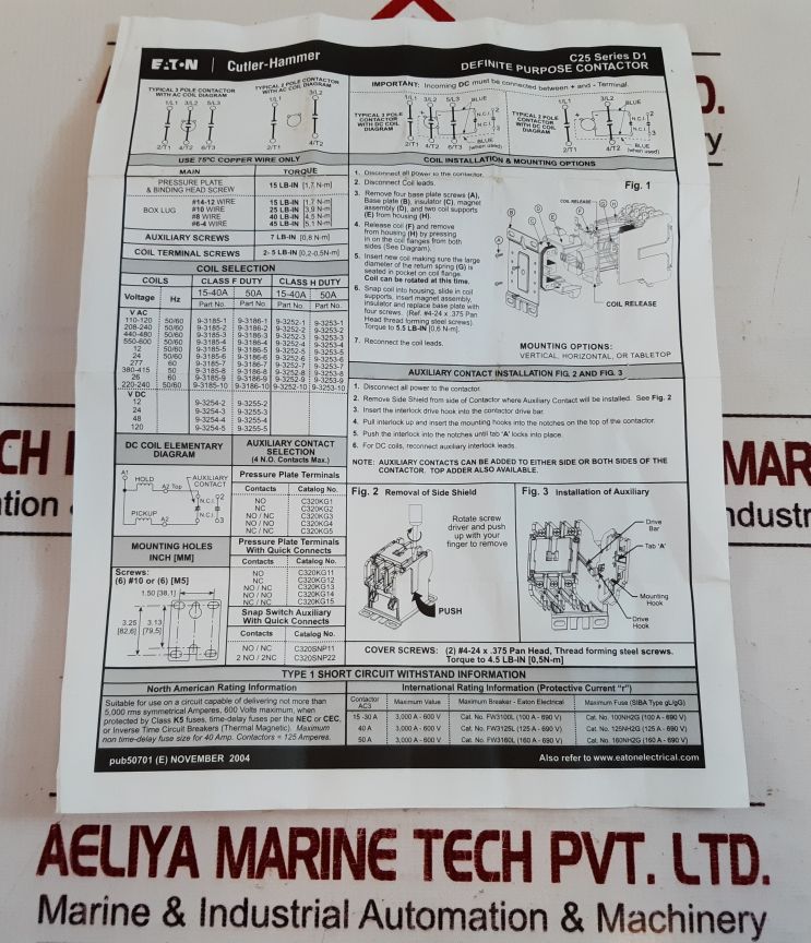 Eaton/Cutler-hammer C25Dnc330B Series.D1 Purpose Contactor