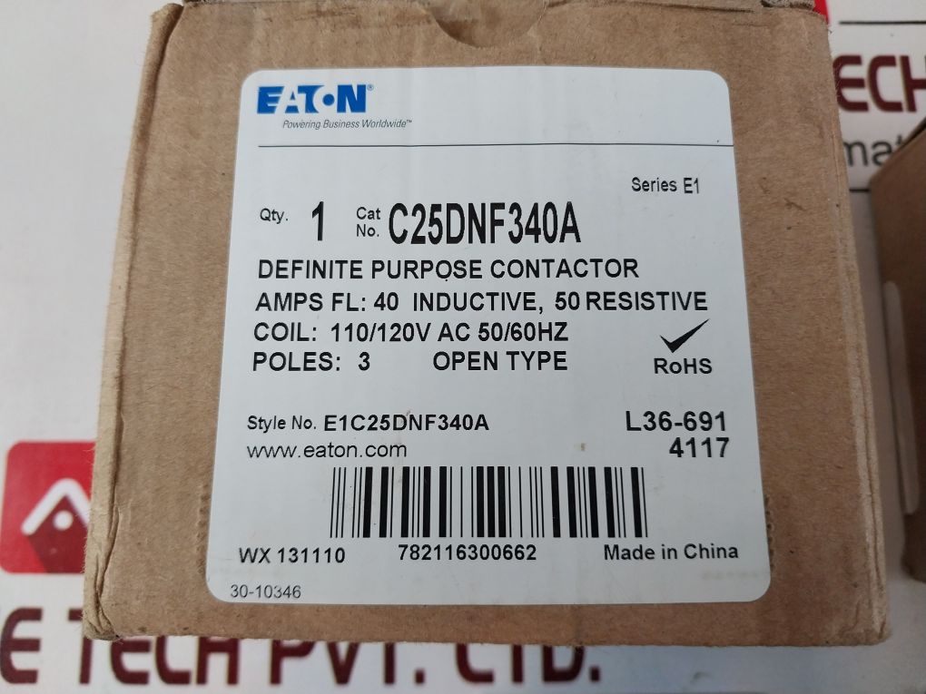 Eaton C25Dnf340 Ser.E1 Definite Purpose Contactor 110-120V Ac 50-60Hz