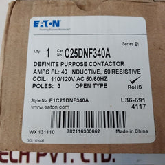 Eaton C25Dnf340 Ser.E1 Definite Purpose Contactor 110-120V Ac 50-60Hz