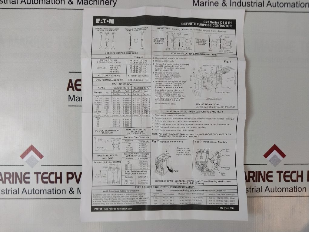 Eaton C25Dnf340 Ser.E1 Definite Purpose Contactor 24Vac, 40A