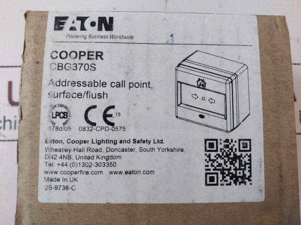 Eaton/Cooper Cbg370S Fire System Intelligent Addressable Surface Callpoint