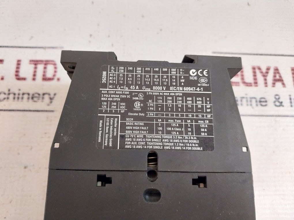 Eaton Dil M25-01 3 Pole Contactor 250V Dc