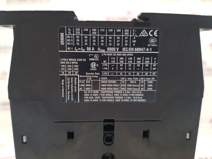 Eaton Dil M65 Magnetic 3-pole Contactor Xtce065D
