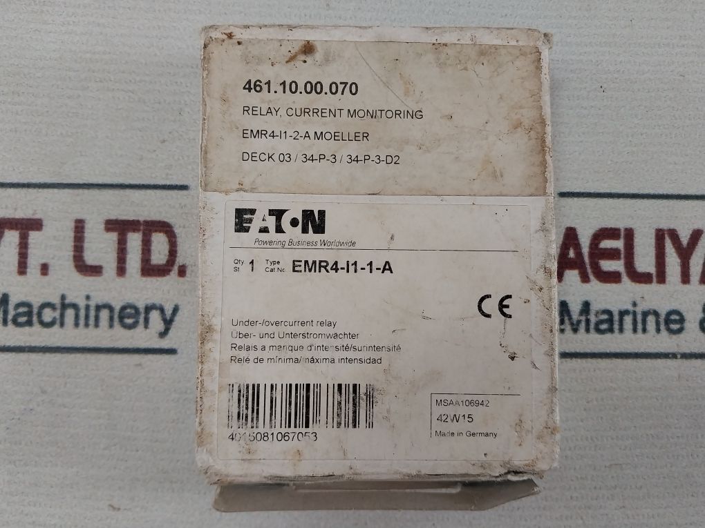 Eaton Emr4-i1-1-a Single-phase Current Monitoring Relay Ac/Dc 24-240V 50/60Hz