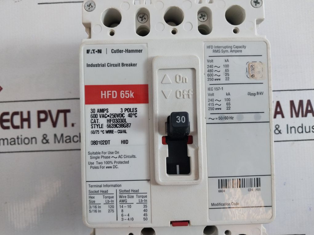 Eaton Hfd3030L 3 Pole Circuit Breaker 30Amp