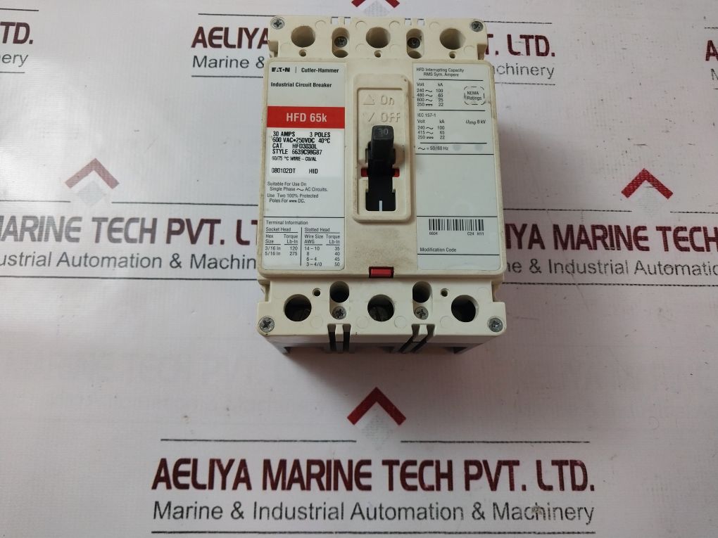 Eaton Hfd3030L 3 Pole Industrial Circuit Breaker Hfd 65K