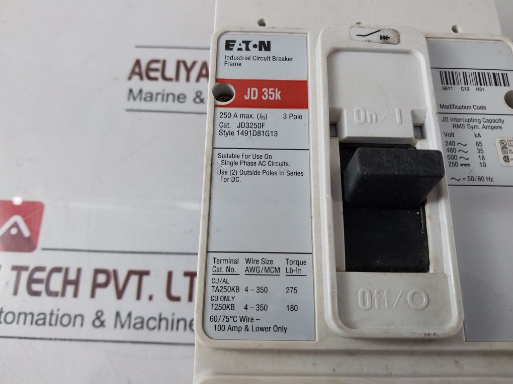 Eaton Jd3250F 3 Poles Circuit Breaker Jd 35K 250 A
