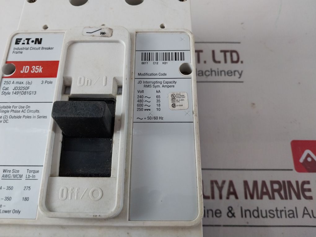 Eaton Jd3250F 3 Poles Circuit Breaker Jd 35K 250 A