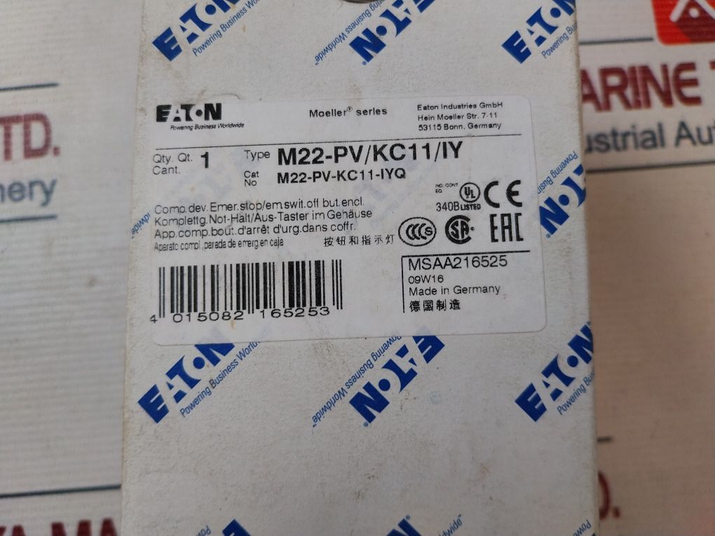 Eaton M22-pv-kc11-iyq Emergency Stop Switch