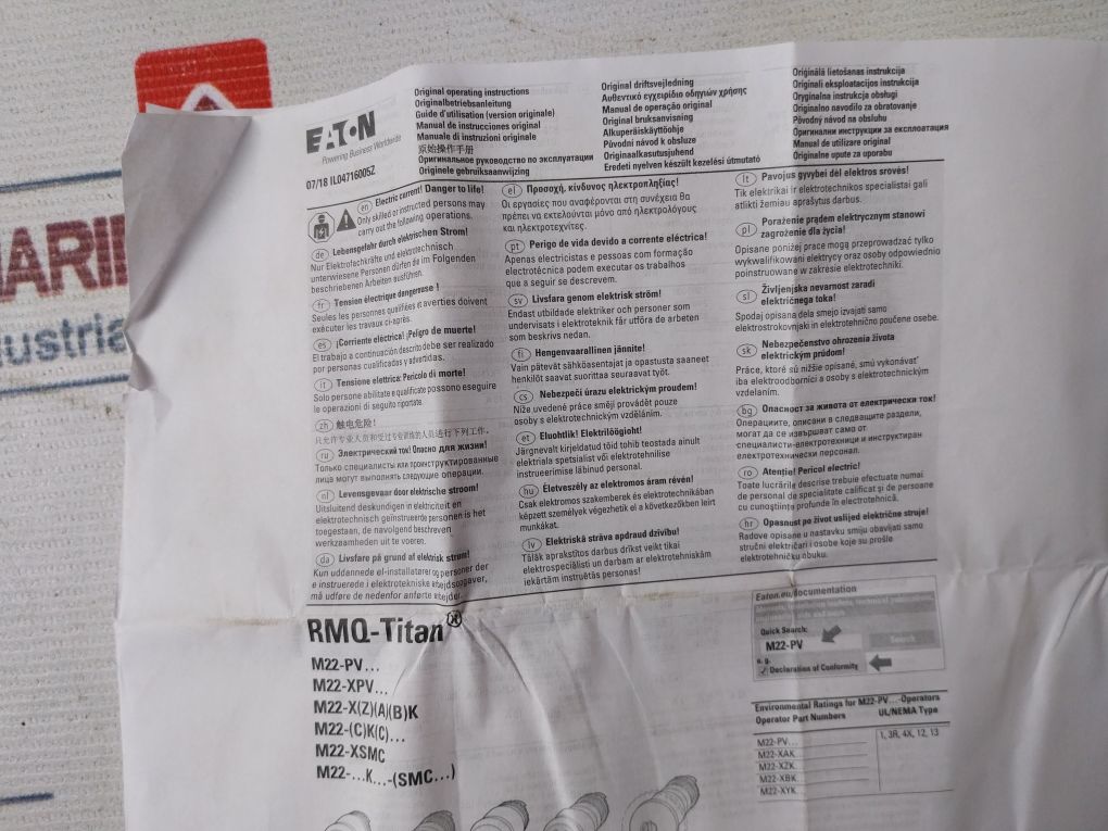 Eaton M22-pvl Emergency Stop Red Switch