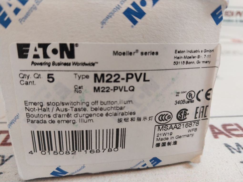 Eaton M22-pvl Emergency Stop Red Switch 