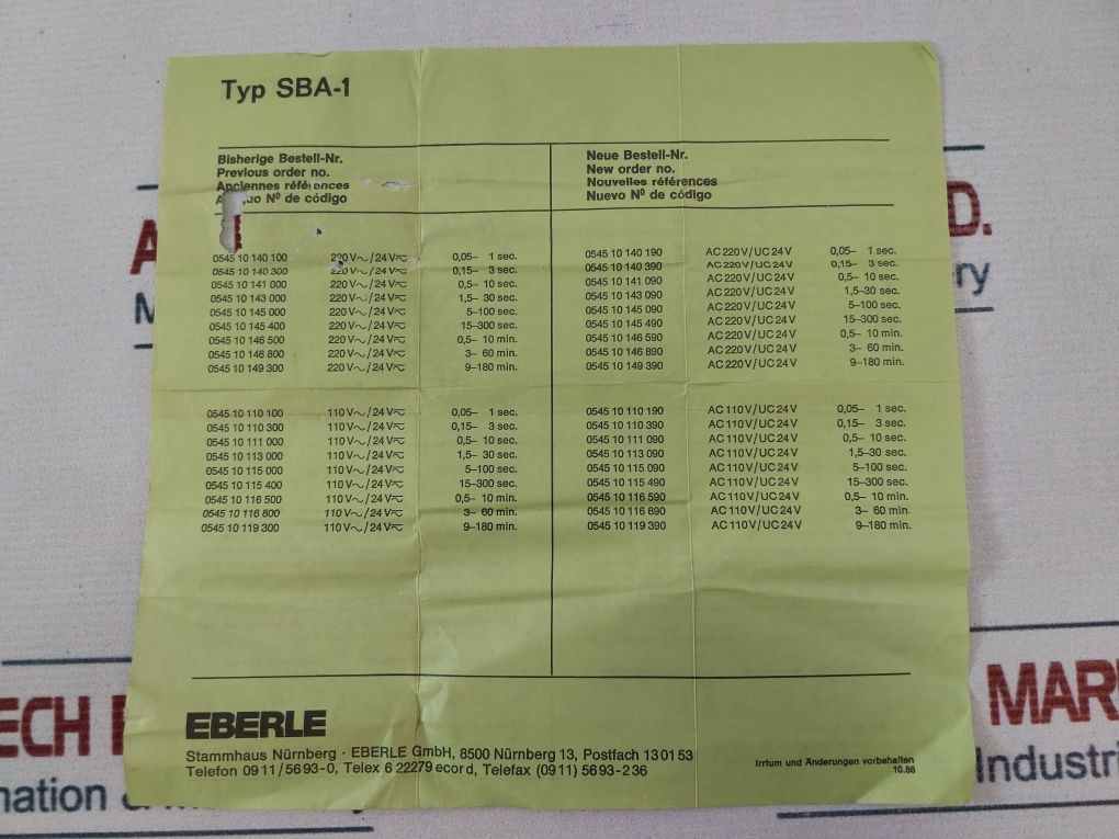 Eberle Sba 1 Time Relay