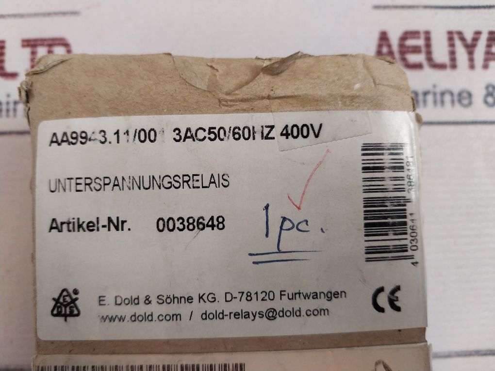 Eds Dold Aa9943.11/001 Undervoltage Relay
