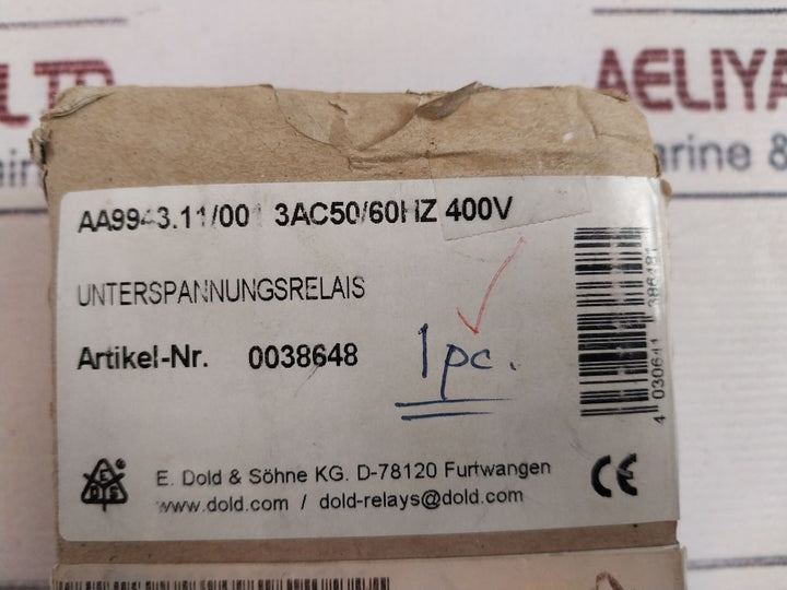 Eds Dold Aa9943.11/001 Undervoltage Relay