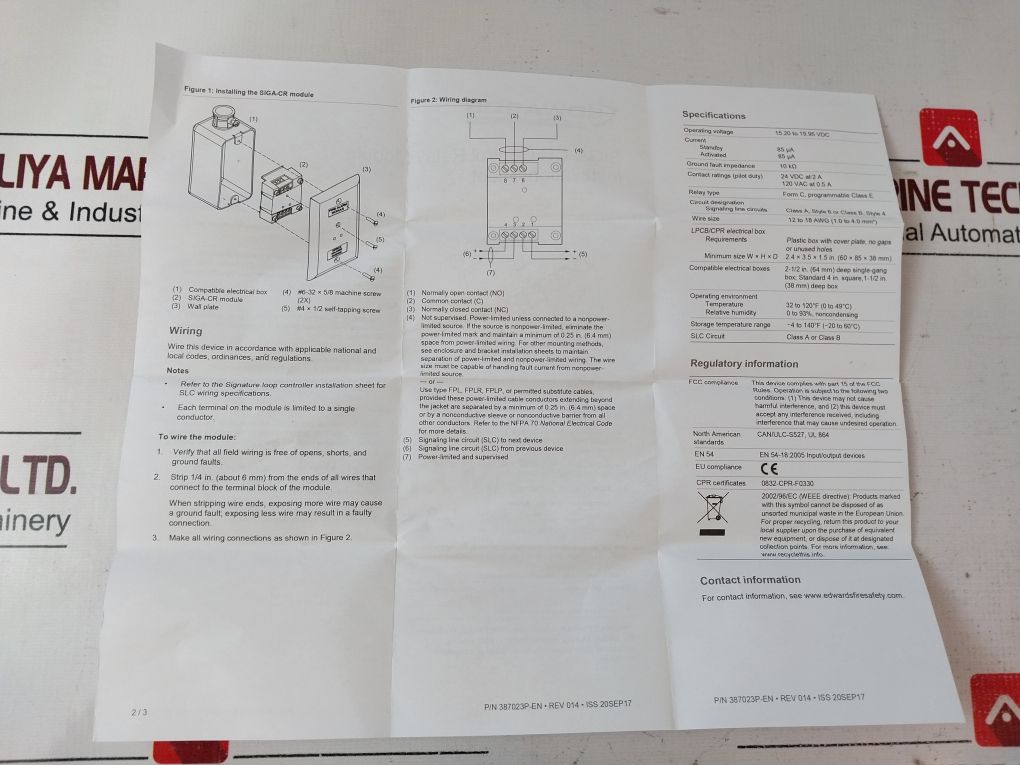 Edwards Siga-cr Fire Alarm Control Relay Module