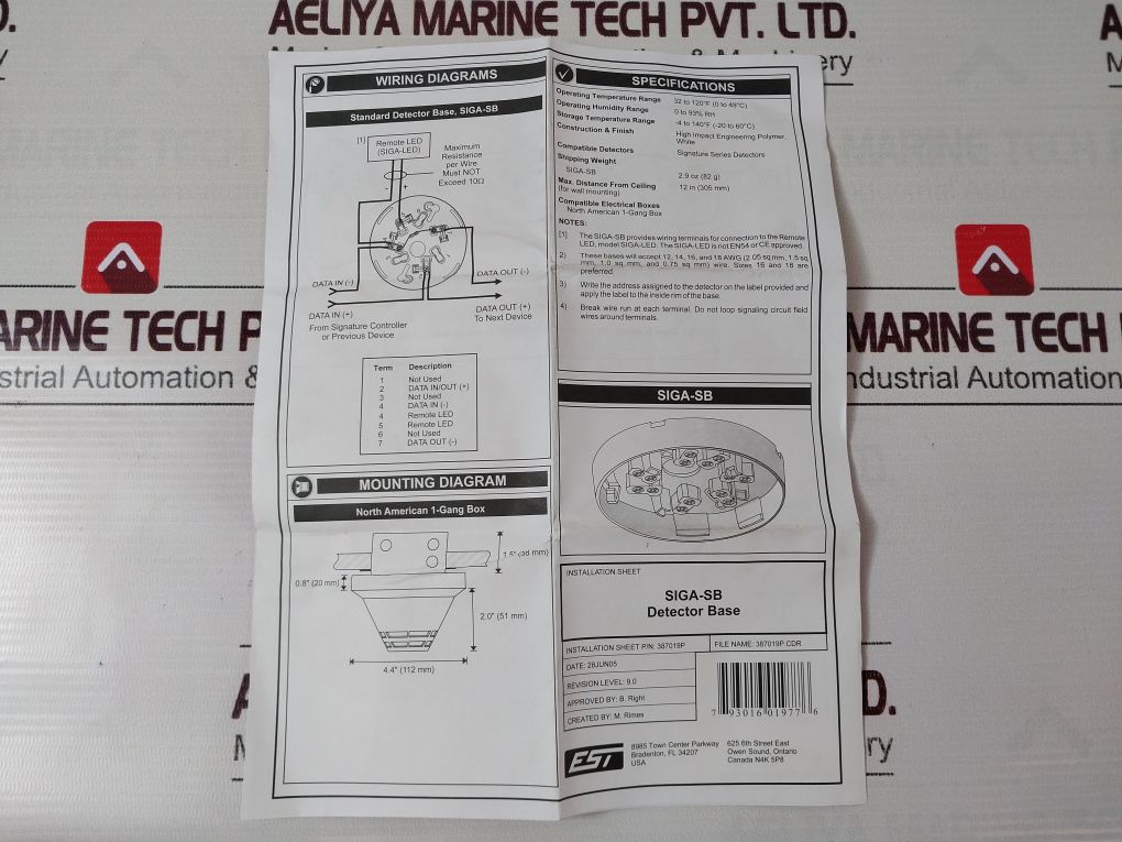 Edwards Siga-sb Smoke Detector/Thermostat(Base)