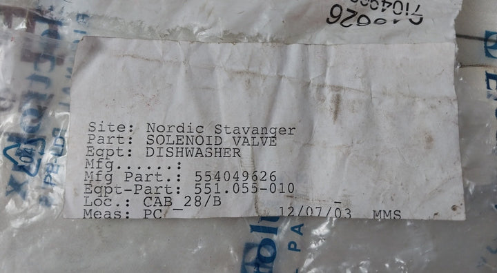 Electrolux 554049626 Solenoid Valve
