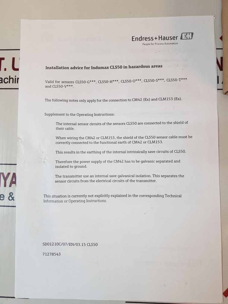 Endress+Hauser Indumax P Cls50 Inductive Sensor Cls50-g2B3
