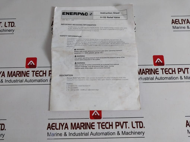 Enerpac V152 Pressure Relief Valve