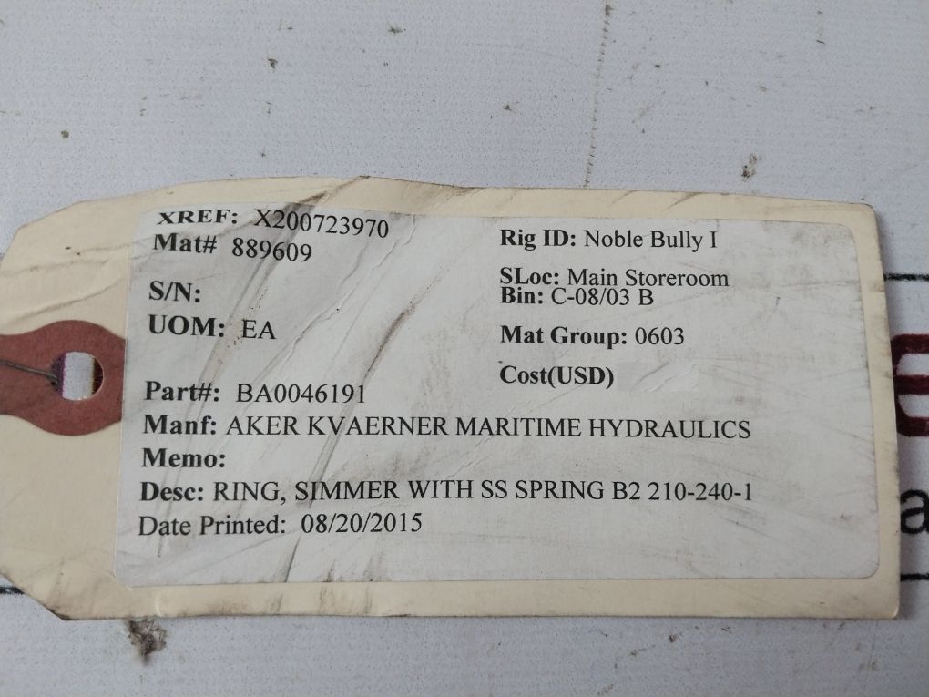 Eriks R 210 240 15 Simmer Ring With Ss Spring Ba0046191