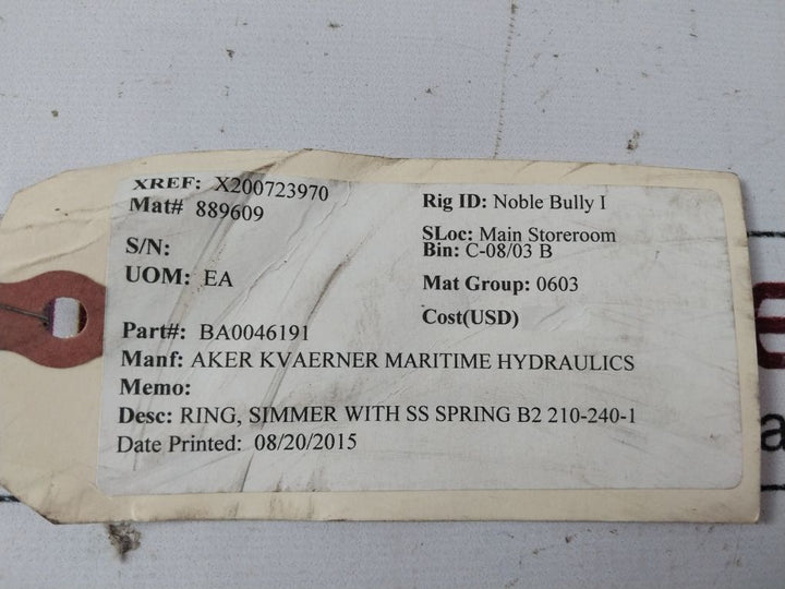 Eriks R 210 240 15 Simmer Ring With Ss Spring Ba0046191