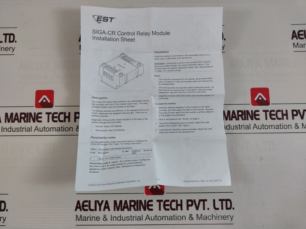 Est Siga-cr Control Relay Module Fire Alarm Rev 12.0 Vt-11 94V-0