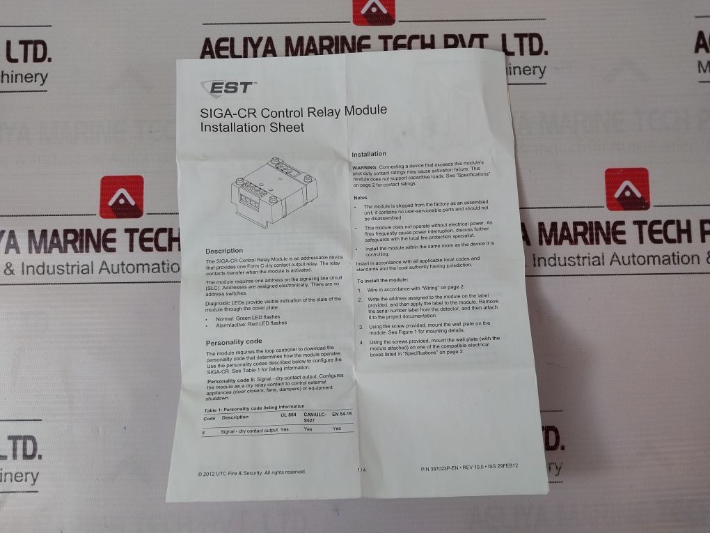 Est Siga-cr Control Relay Addressable Fire Alarm Module
