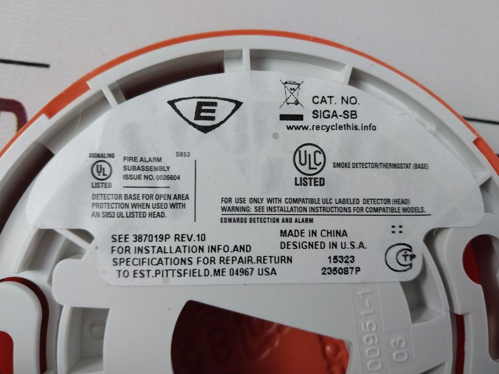 Lot Of 10X Est Siga-sb Smoke Detector/Thermostat (Base) Rev.10