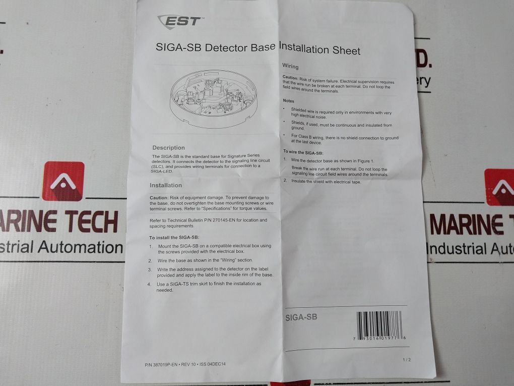 Lot Of 10X Est Siga-sb Smoke Detector/Thermostat (Base) Rev.10