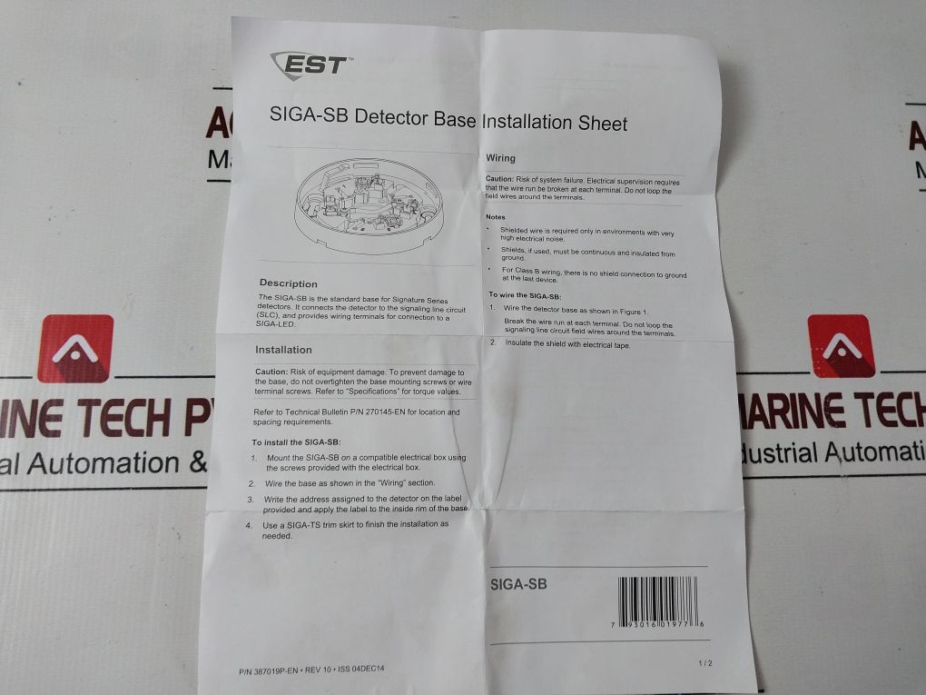 Lot Of 10X Est Siga-sb Smoke Detector/Thermostat (Base) Rev.10