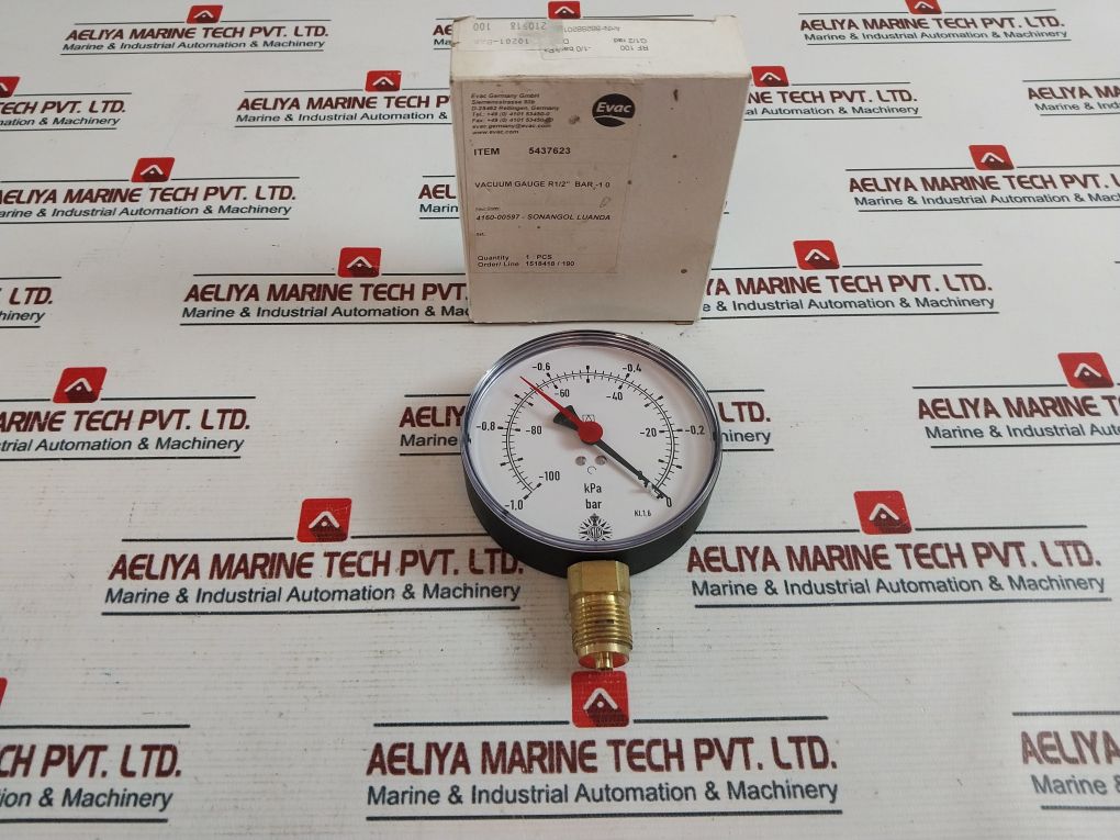 Evac 5437623 Analog Vacuum Gauge R1/2 Inch Bar -1 0
