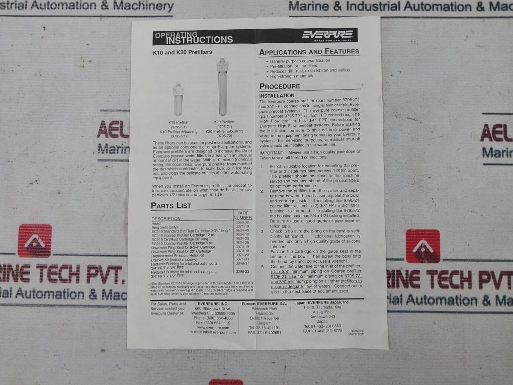 Everpure 9795-21 K10 Prefilter Assembly